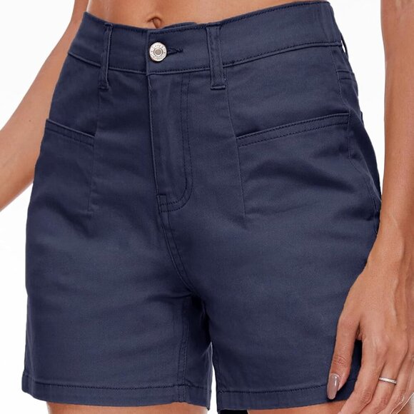 Brand New Women High Waisted Stretchy Denim Shorts Navy Blue XL - Picture 2 of 6